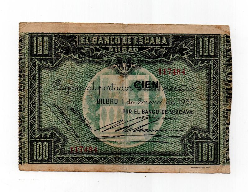 ESPAÑA BILLETE LOCAL REPUBLICANO DEL AÑO 1937 DE 100 PESETAS. BILBAO